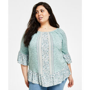 Style & Co. Plus Size Green Floral Printed On-Off Top / Blouse NWT